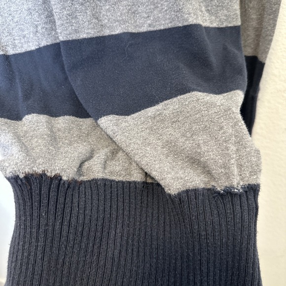 Vtg Y2K American Eagle Deep V Neck Long Line Sweater M Blue Gray Stripe Preppy - Picture 7 of 7